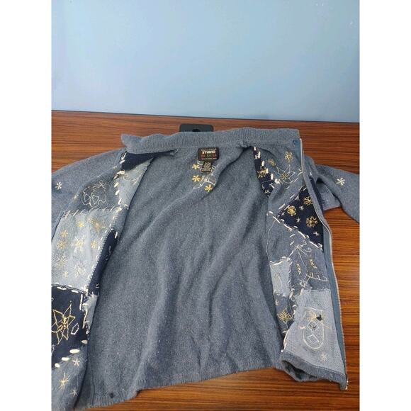 Vintage Studio Fa La La Sweater/Jacket Zip-Up Embroidered Christmas Holiday Fun - Picture 9 of 16